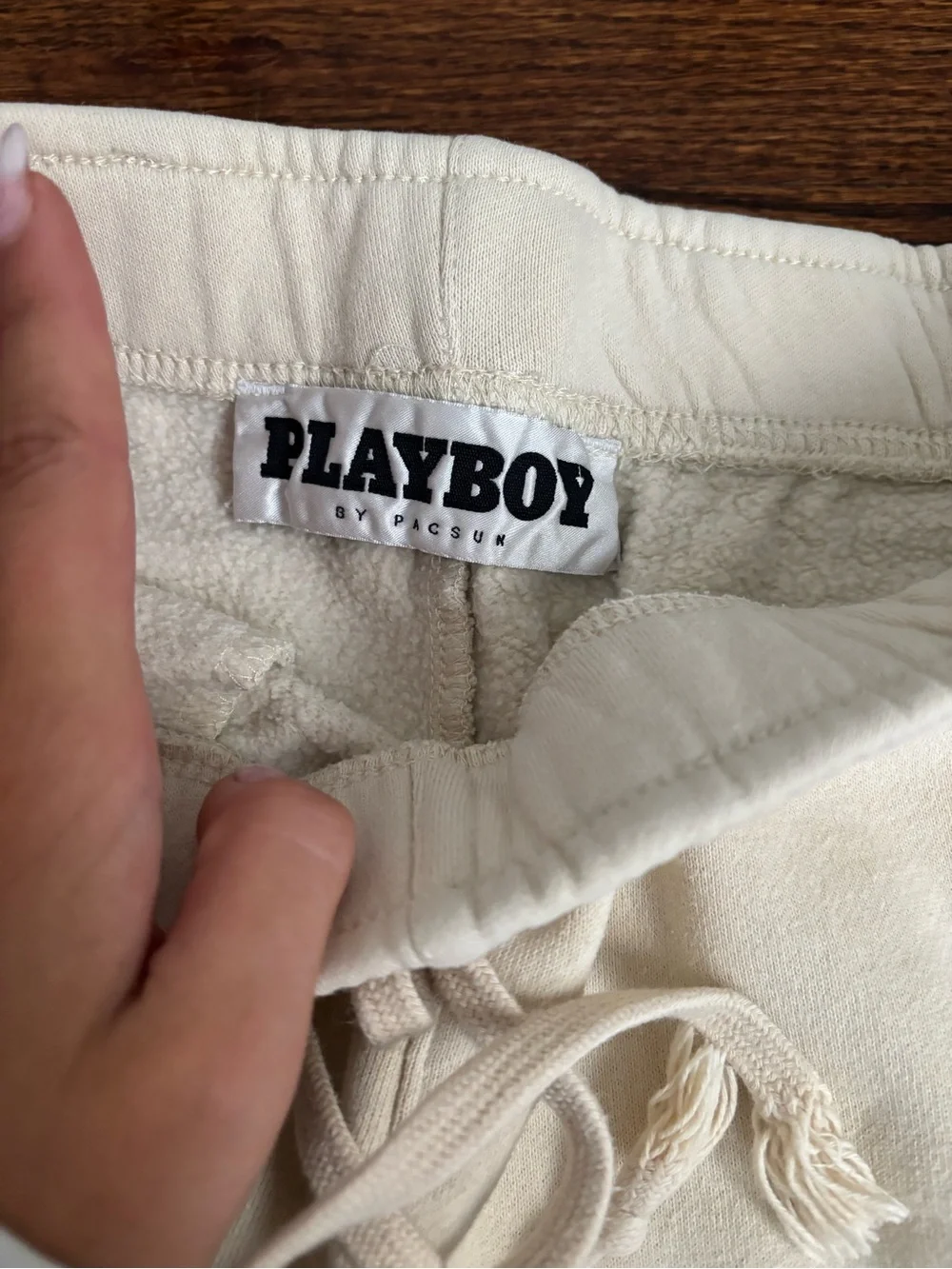 Playboy Men’s Cream Lounge Shorts with Red Bunny and Silhouette Size Small